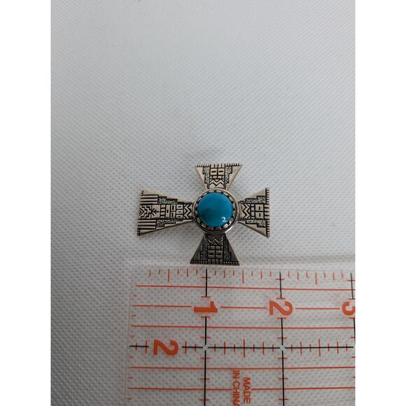 Sterling Silver Carolyn Pollack Southwest Turquoise Cross Enhancer Pendant - Picture 5 of 6
